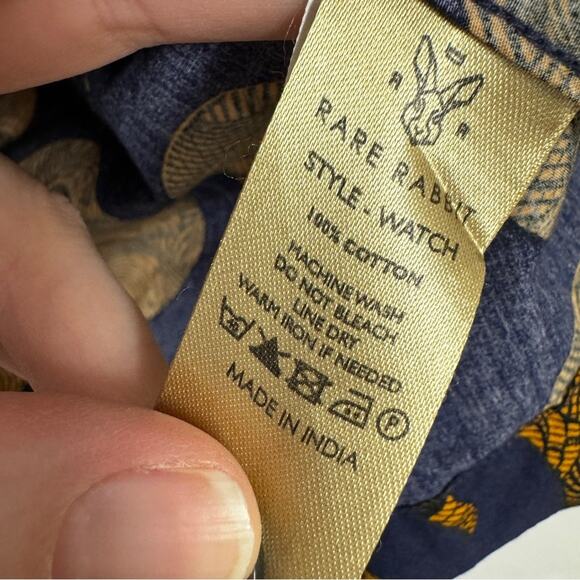 Rare Rabbit Blue Orange Paisley Wave Button Down Shirt Mens M Short Sleeve - Picture 7 of 12